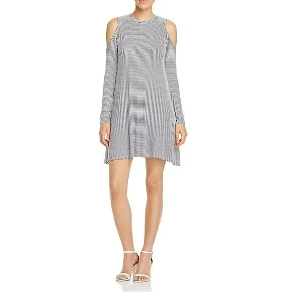 Elan Black & White Striped Cold Shoulder Dress M - Picture 4 of 10